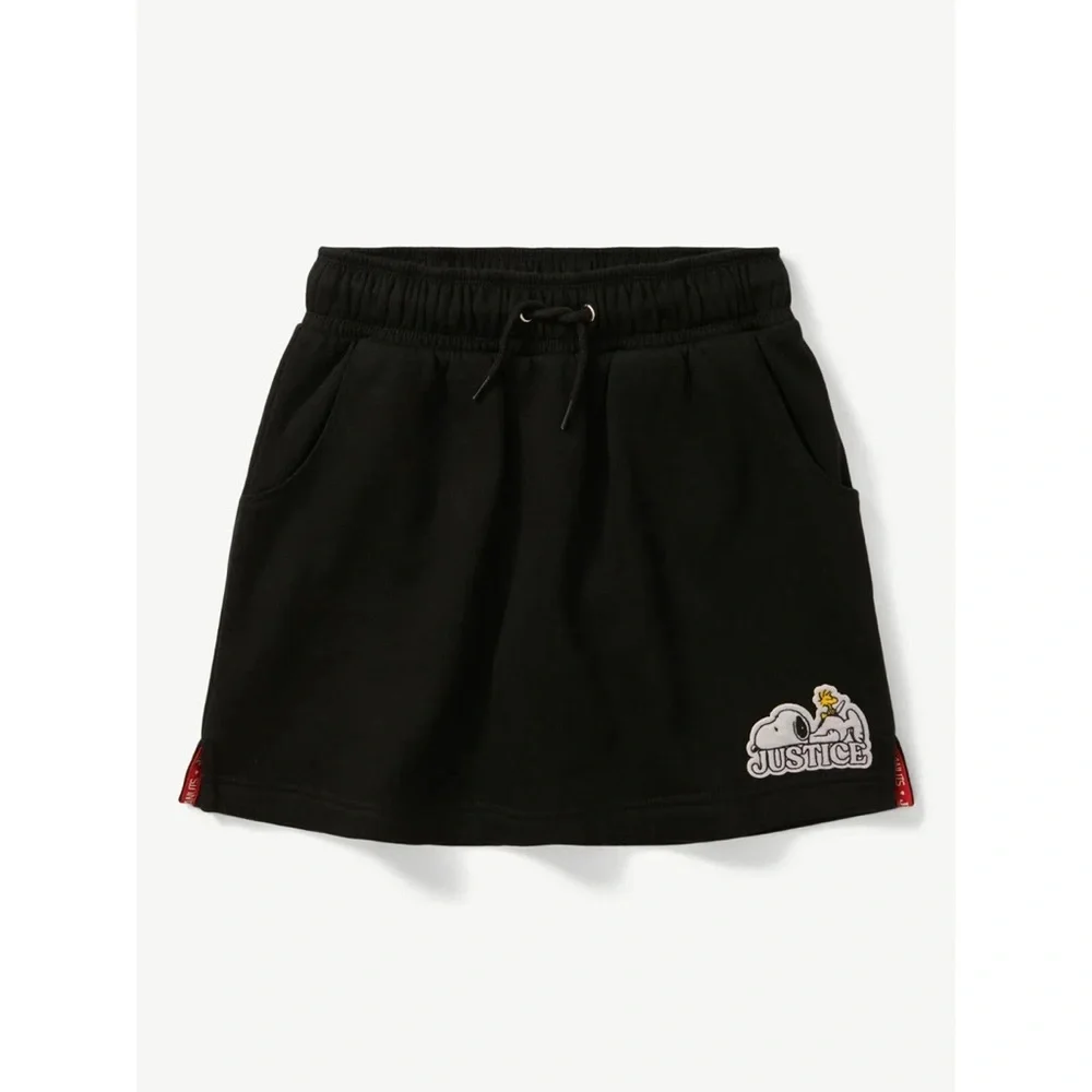 Justice Black Knit Drawstring Pocket Skirt with Logo Patch